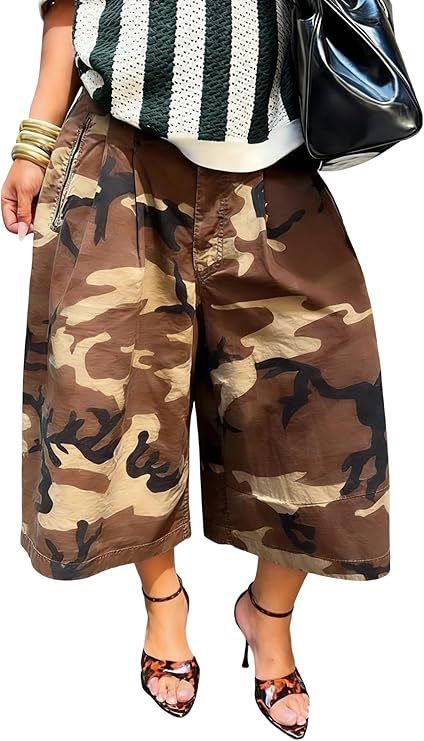 New Women's Street Fashion Casual Camouflage Cargo Style Loose Wide Leg Pants_ecoleips.com