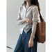 Yanshuang Korean Style Color-Block Striped Knitted Cardigan For Women, Autumn New Round Neck Versatile Thin Sweater_ecoleips.com