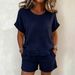 Women's Solid Color Loose Casual Two Piece Set European And American Style Summer New Arrival Short Sleeve Shorts Set_ecoleips.com