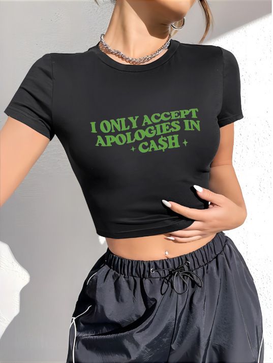 Independent Station Cross-Border Women's Fashion European And American Style Printed Regular Shoulder T-Shirt_ecoleips.com