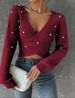 Aria Basics Aria Basics Cross-Border European And American Autumn New Women's Sweater Versatile Beaded Off-Shoulder Slim Fit Long Sleeve_ecoleips.com
