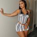 Women's European American Style Sleeveless Halter Neck Striped Contrast Color Hip Skirt Suit Autumn Personalized Digital Print_ecoleips.com