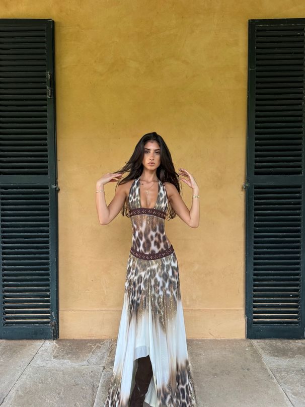Fashion Personality Sexy Halter Backless Leopard Print Dress Women Summer Casual Party Evening Club Dating Dress_ecoleips.com