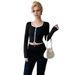 Voya Women's High-end And Sexy T-shirt For Spring And Summer, Short Cut With Exposed Navel, Slim Fit Long Sleeved Top For The Queen_ecoleips.com