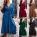 Women's Elegant Crossover V Neck Pleated Dress Autumn/Winter Long Skirt Clothing_ecoleips.com