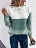 Women's Color-Block Knit Sweater – Polyester & Acrylic Blend, Round Neck, Long Sleeve, Loose Fit, Casual Pullover_ecoleips.com