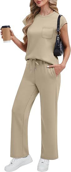 Women's Casual Two Piece Outfit Set | Loose Fit Round Neck Tank Top With Comfortable Pants_ecoleips.com