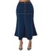 Plus Size Long Denim Skirt For Women, Mid Stretch Washed Cotton Spandex Maxi Skirt, Casual Street Style_ecoleips.com