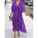 Women's Clothing Women's Solid Color Tie Waist Long Dress Style Plus Size Batwing Sleeve Irregular Dress For Formal & Casual For Women_ecoleips.com
