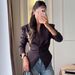 Women's Fitted Waist Blazer Jacket, Long Sleeve Lapel Single Breasted Tailored Coat, Elegant Slim Fit Asymmetric Hem Outerwear For Daily Office Casual_ecoleips.com