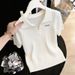 Women's Slimming Collared Cable Knit T-Shirt Short Sleeved Ice Silk Fabric Summer Youthful Top_ecoleips.com