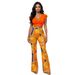 Women's Clothing High Waisted Solid Color Fashion Women's Two Piece Set Paired With Printed Pants Top For Formal & Casual For Women_ecoleips.com