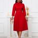 Women's Clothing women's fashionable temperament elegant pleated skirt elegant solid color large size dress_ecoleips.com