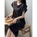 Japan And Korea Casual Summer Large Size Flying Sleeve Dress French Anti-light Loose Niche Medium And Long T-shirt Skirt Women_ecoleips.com