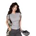 Summer Shoulder T-shirt White Short-sleeved Women's Slim-fit Spice Girls Short Bottoming Shirt New Round Neck Outer Wear_ecoleips.com