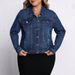 Plus Size Denim Top, Women's Long Sleeve Chambray Shirt, Classic Stretch Denim Shirt For Casual & Office Wear_ecoleips.com