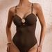 Bohemian One-Piece Swimsuit – Wide Straps With Shell Metal Rings | High-Cut Leg & Back Coverage | Nylon-Spandex Blend (Black, Navy, Coffee)_ecoleips.com