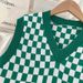 Women's Clothing Women's Checkered Knit Vest Layered Loose Fit Crewneck Spring Top_ecoleips.com