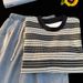 Men's Women's And Couple's American Style Summer Striped T-Shirt Short Sleeved Digital Print Loose Fit Fashionable round Neck Top_ecoleips.com