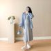 Spring New Korean Fashion Gray Knitted Camisole Dress + Blue Plaid Shirt Two-Piece Set For Pregnant Women_ecoleips.com