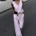 Women's Elegant Two Piece Set V Neck Button Decorated Vest Top And Trousers Commuter Clothing Spring/Autumn Summer_ecoleips.com