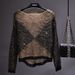 Cross-border Hot Selling European And American Hollow Sequins Loose Knitwear Pullover Bright Silk Base Shirt Long Sleeve Round Neck Top For Women_ecoleips.com