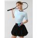 2025 Summer Outdoor Sports Tennis Suit Tight Short Sleeve Fluffy Pants Skirt High Elastic Shaping Yoga Suit Women_ecoleips.com
