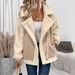 Women's Clothing Chic Oversized Faux Shearling Jacket – Distressed Suede & Fleece Biker Coat (Khaki, S-XL)_ecoleips.com