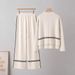 Women's Fashion Knitted Two Piece Suit Patchwork Design European American Style Autumn Winter Wear Versatile Knitwear Set_ecoleips.com