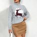 Christmas Sweater Women's Fashion Semi-Turtle Neck Long Sleeve Pullover With Reindeer Jacquard Knit Top_ecoleips.com