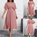 Women's Clothing Solid Color V Neck Short Sleeved Elegant Slim Chiffon Ladies Dress_ecoleips.com