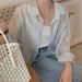 Women's Unique Design Back Slit Long Sleeved Shirt Loose Fit Solid Color Summer Style Outerwear Sun Protection Top_ecoleips.com