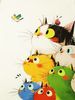 Colorful Stacked Cats Women's Tee - Cute Cartoon Feline Graphic, Playful Print For Casual Daily Wear_ecoleips.com