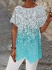 Women's Geometric Print Loose T-Shirt Short Sleeve Irregular Hem_ecoleips.com