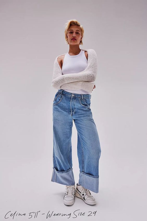 Women's Clothing Retro Washed Mid Waist Slim Curling Loose All Match Straight Jeans_ecoleips.com