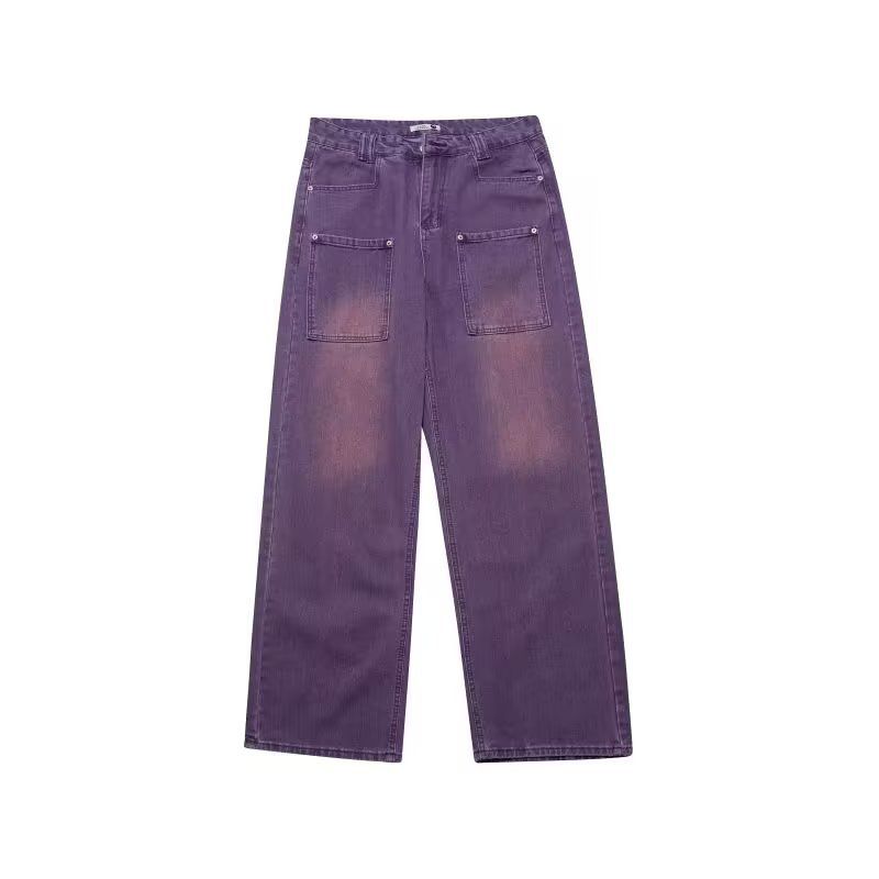 Vintage Purple Jeans For Men & Women - Relaxed Straight Leg Baggy Denim Pants, High Waist Wide Leg Trousers For Spring/Fall_ecoleips.com