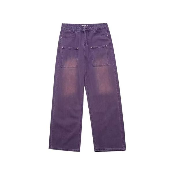 Vintage Purple Jeans For Men & Women - Relaxed Straight Leg Baggy Denim Pants, High Waist Wide Leg Trousers For Spring/Fall_ecoleips.com