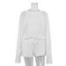 Spring Casual Women's Two Piece Set Solid Color Sheer Round Neck Long Sleeve Top With Tie Waist Shorts_ecoleips.com