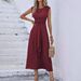 In Stock 2025 New Summer European And American Fresh Fashion Women's Solid Color Waist-Tie Long Sleeveless Dress_ecoleips.com