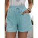 2025s Summer Women's New Loose Linen Casual Shorts With Pockets Solid Color Plus Size High Waist Wide Leg Pants_ecoleips.com