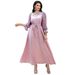High End Glass Diamond Studded Women's Chiffon Lantern Sleeve A Line Long Skirt_ecoleips.com