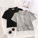 Women's Clothing New Zipper Polo Collar Short Sleeved Shirt Female Summer Slim Fit Thin Thread Short Shoulder Top Trend_ecoleips.com