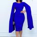 Plus Size Women's Spring Pleated Round Neck Elegant Solid Color Bodycon Dress_ecoleips.com
