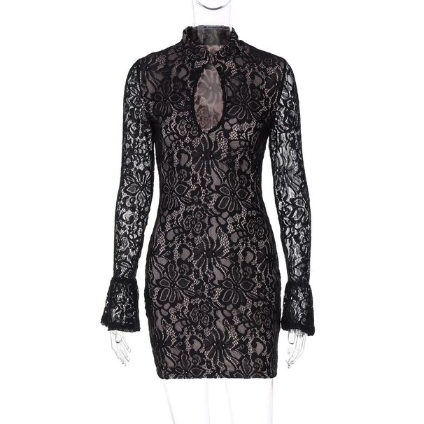 European And American Best-Selling Women's Clothing 2026 Spring New Fashion Sexy Lace Hollow Out Bodycon Bell Sleeve_ecoleips.com