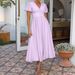 Women Stylish French V‑Neck High Waist Short Sleeve Side Slit Dress Daily Dating Vacation Outfit_ecoleips.com