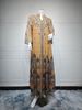 Muslim Abaya Dress With Chiffon & Rhinestones – Long Sleeve Modest Islamic Dress For Women, Ethnic Tribal Print, Casual & Elegant (Brown/Grey/Green)_ecoleips.com
