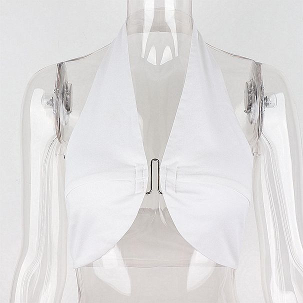Xeemilo American Style Super Hot Girl Metal Buckle Halter Neck Strap Vest Women Summer Ins Niche Slim Fit Crop Top_ecoleips.com