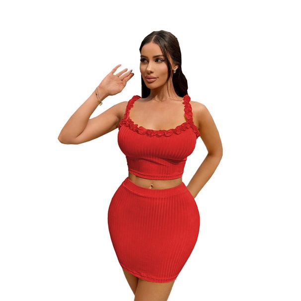 Voya Women's Sexy Fungus Edge Suspender Sexy Hip Bag Fashion Set Two-piece Set_ecoleips.com