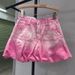 Pleated Skirt For Women Summer New Style Gradient Pink High Waist Slim A Line Anti Exposure Denim Bud Short Skirt_ecoleips.com