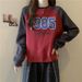 Real Shot Of American-style Color-blocking Round-neck Short Sweatshirt For Women, Spring And Autumn New Popular Fashion_ecoleips.com